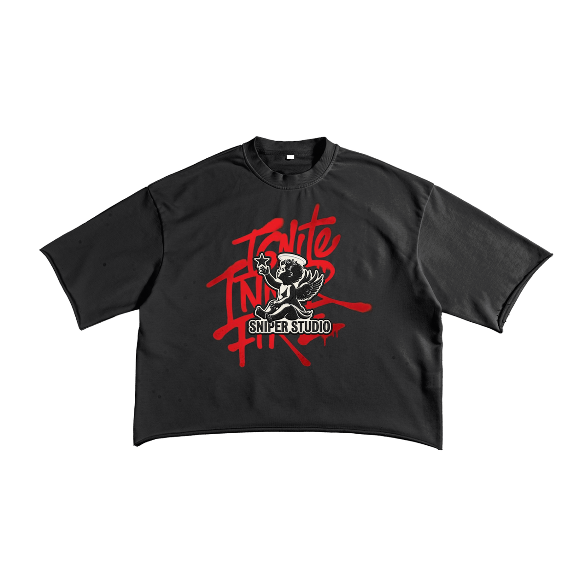 French Terry Raw Edge T-Shirt - Angel logo