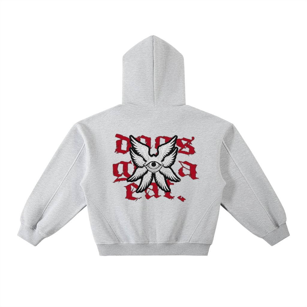 Contrast-Stitched Boxy Fleece Hoodie  - Angel