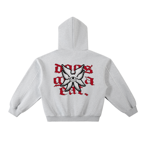 Contrast-Stitched Boxy Fleece Hoodie  - Angel