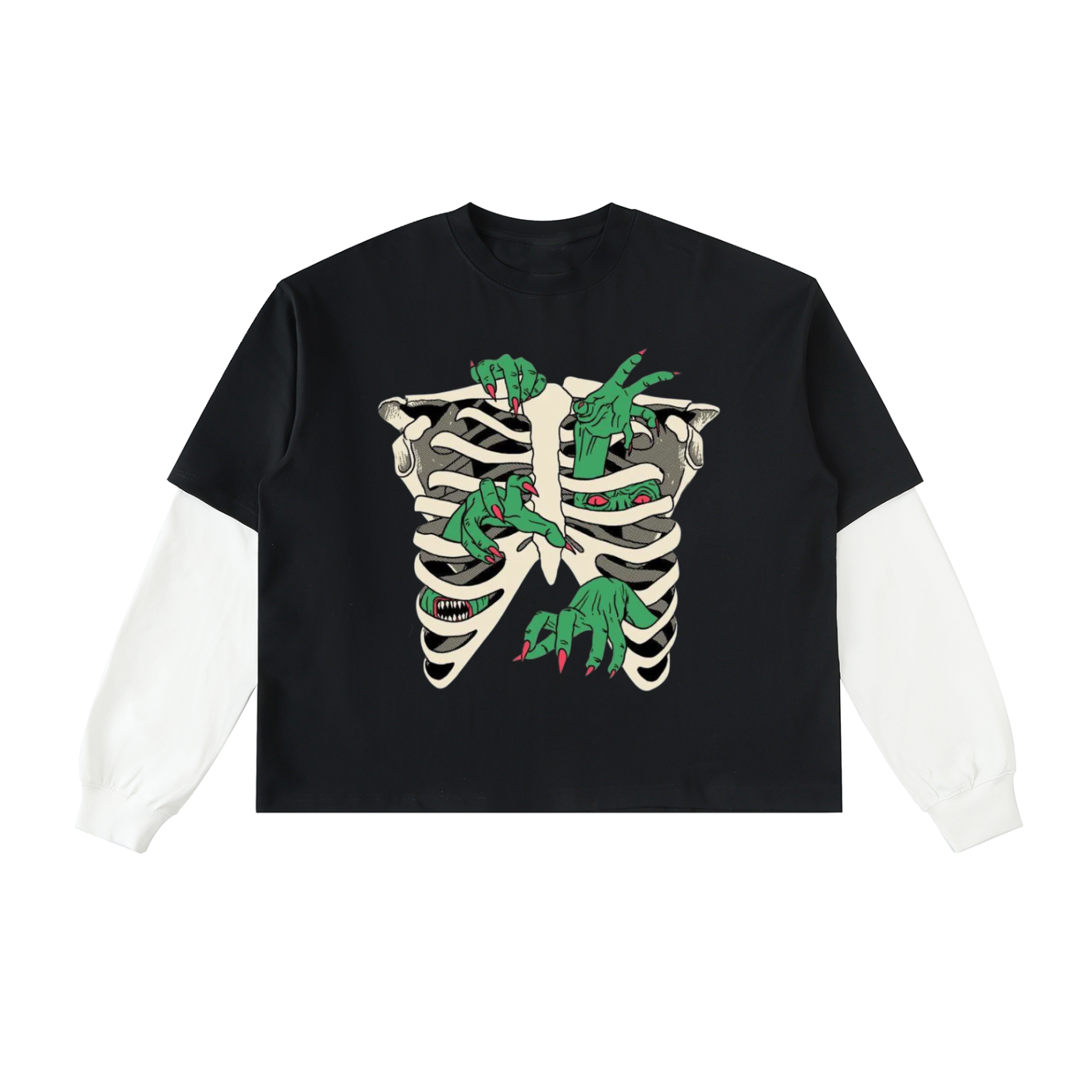 Layered Contrast Sleeve Cotton T-Shirt