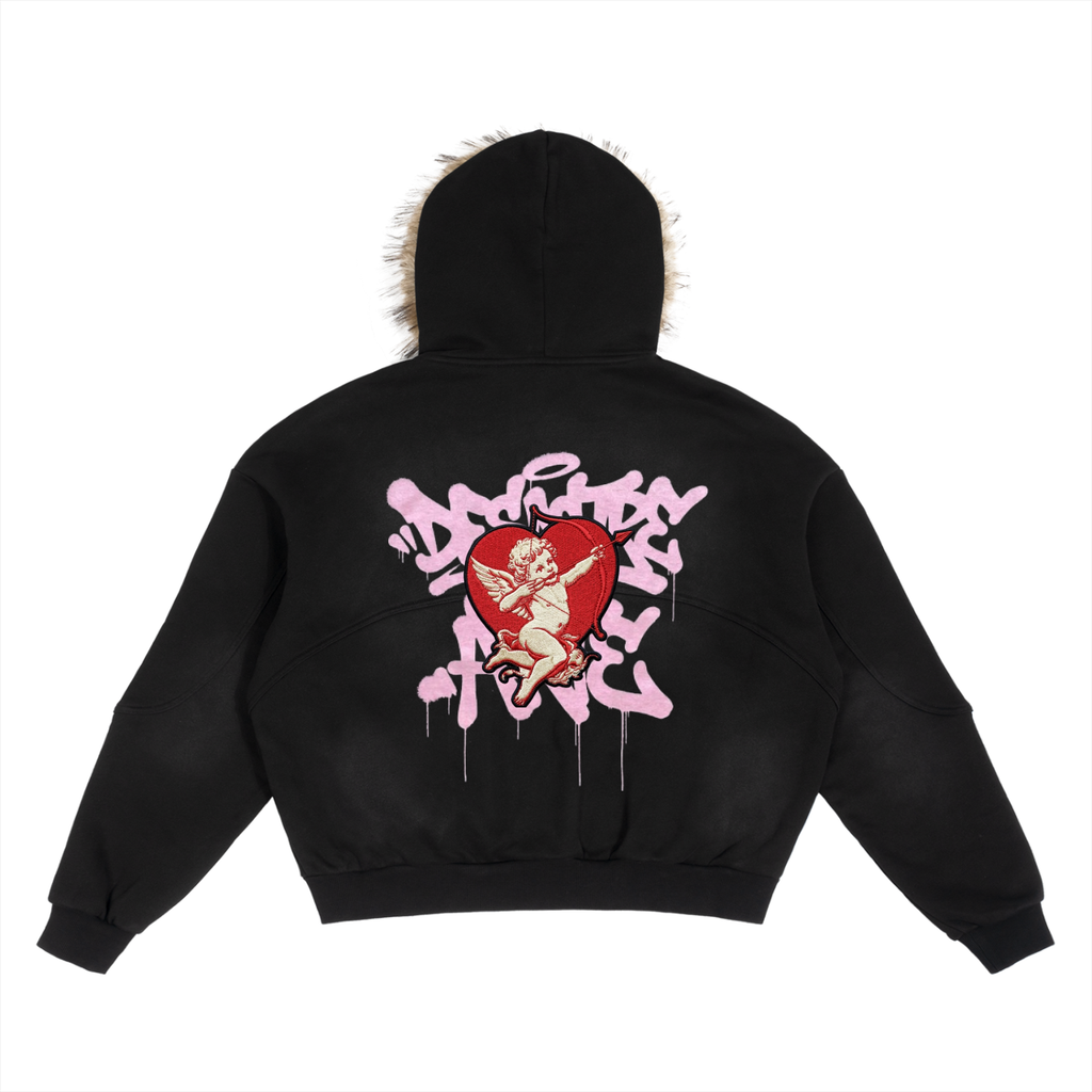 Sun Fade Boxy Detachable Fur Hoodie - LOVER
