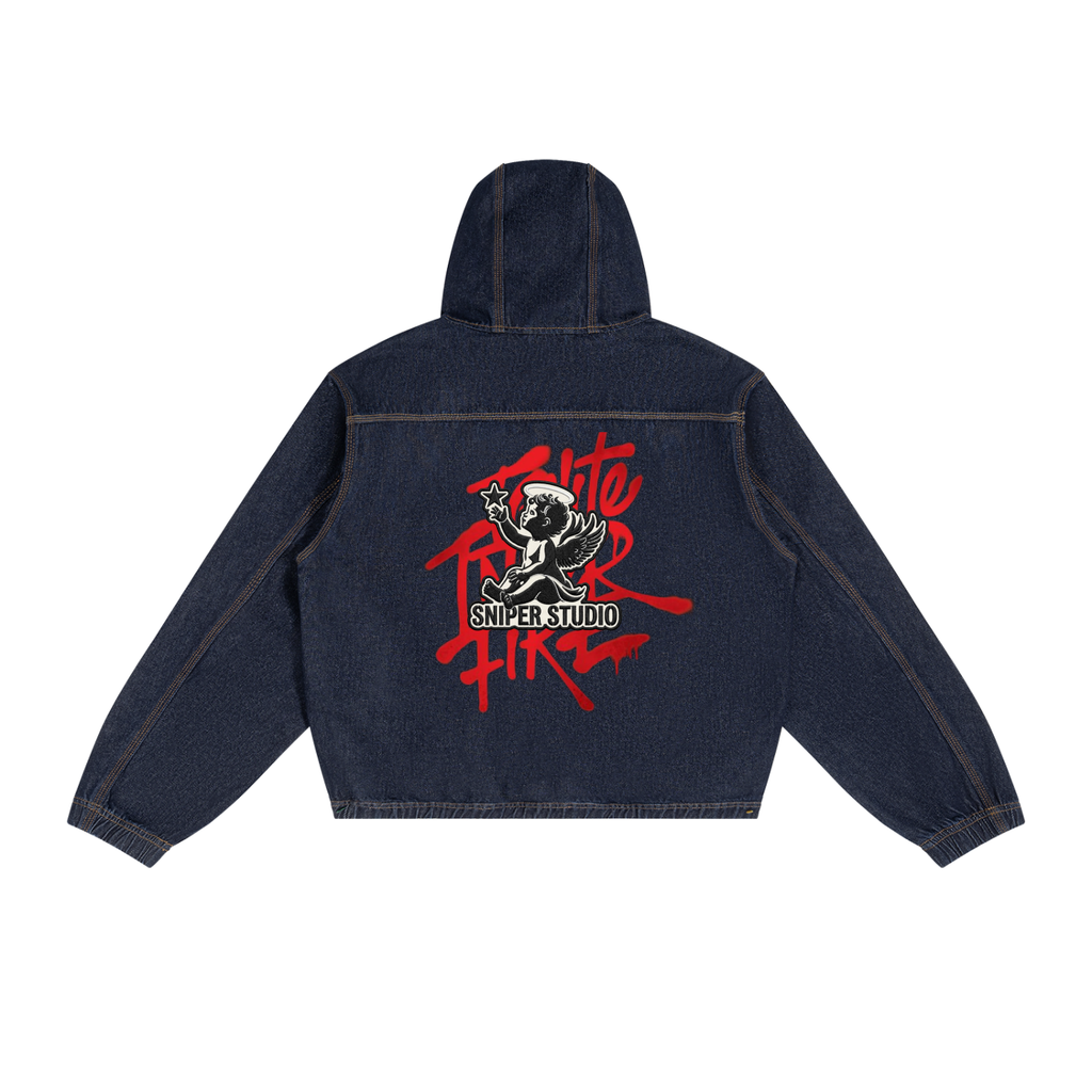 Men's Boxy Vintage Wash Hooded Denim Jacket