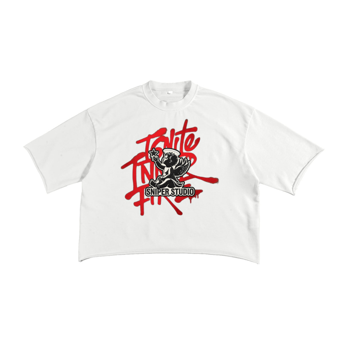 French Terry Raw Edge T-Shirt - Angel logo