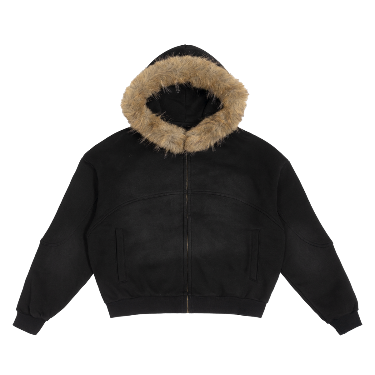 Sun Fade Boxy Detachable Fur Hoodie - LOVER