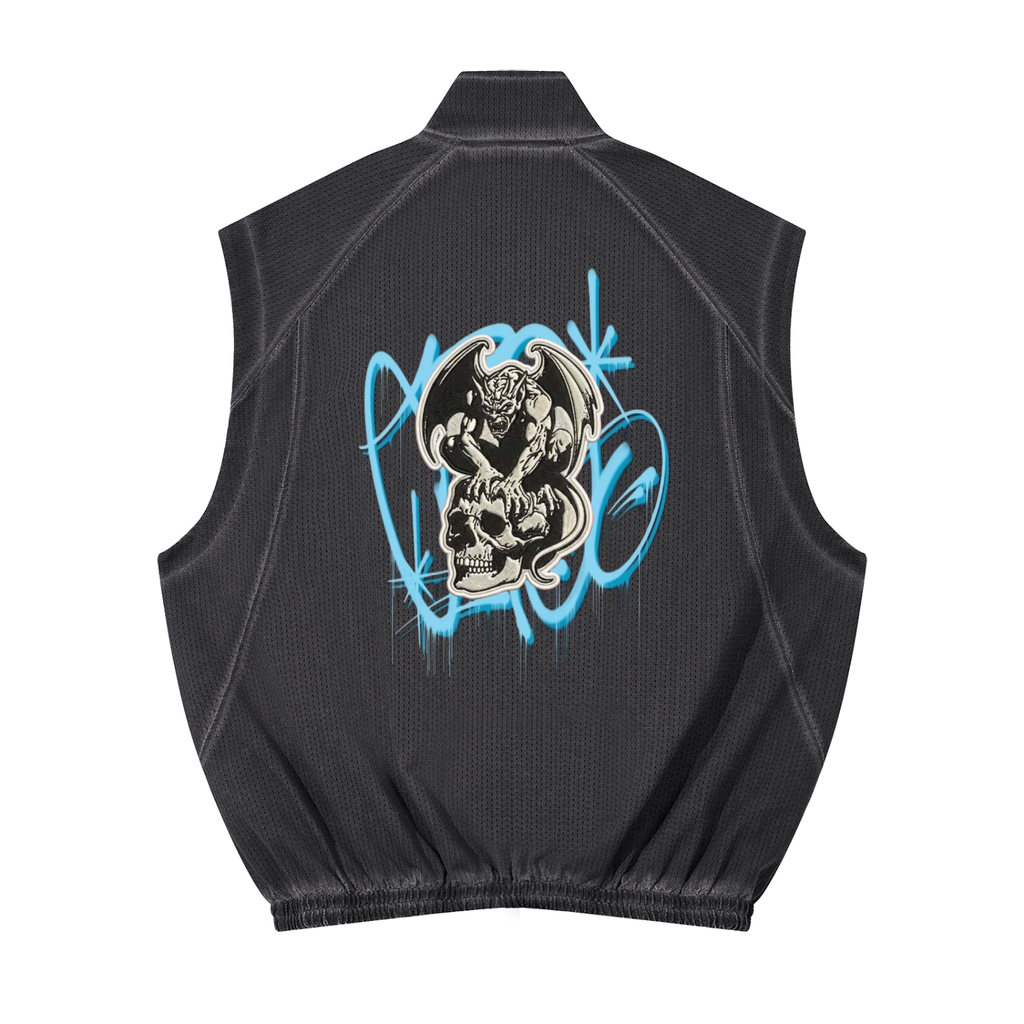 Unisex Vintage Wash Mesh Full-Zip Vest