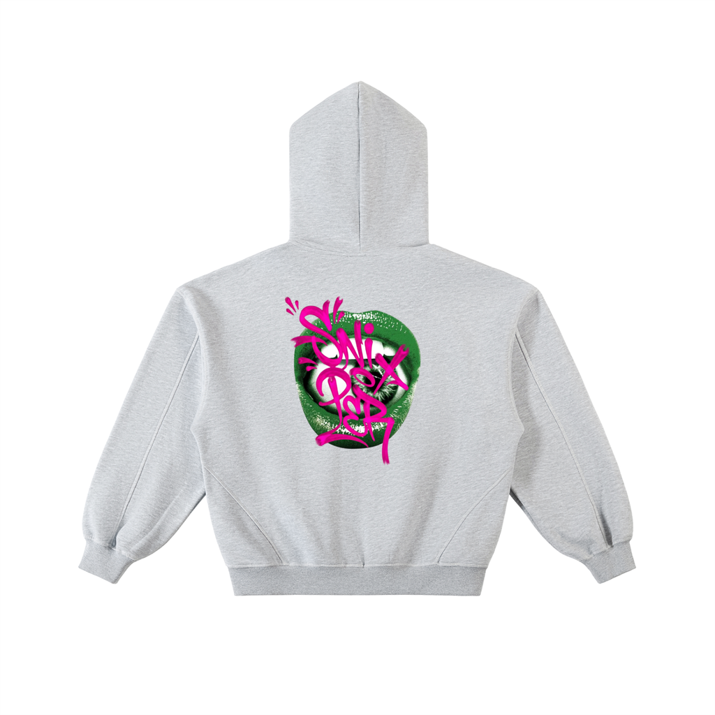 Contrast-Stitched Boxy Fleece Zip Hoodie