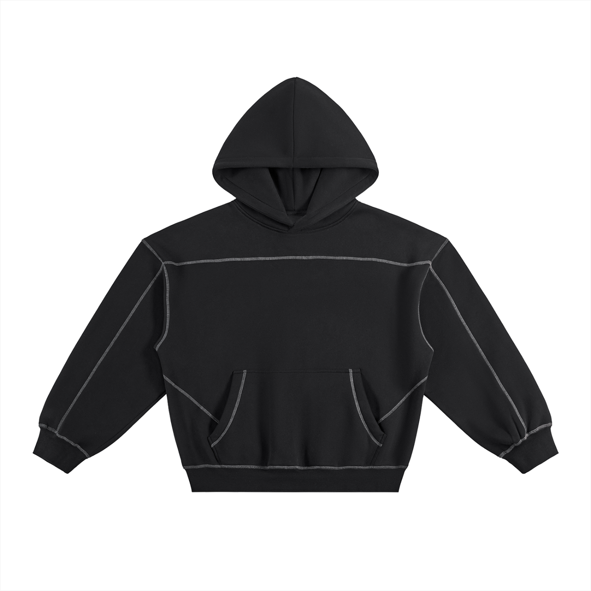 Contrast-Stitched Boxy Fleece Hoodie  - Angel