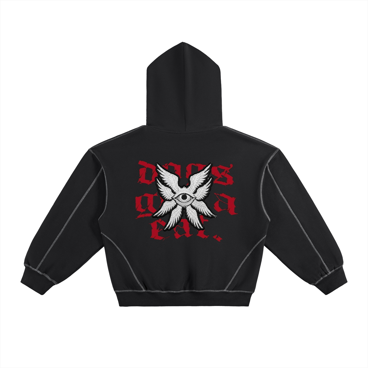 Contrast-Stitched Boxy Fleece Hoodie  - Angel